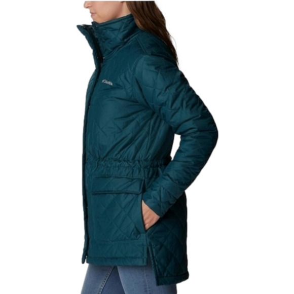 Columbia Women's Quilted Water Resistant Teal Emerald Green Jacket Faux Fur Sz S - Picture 3 of 12